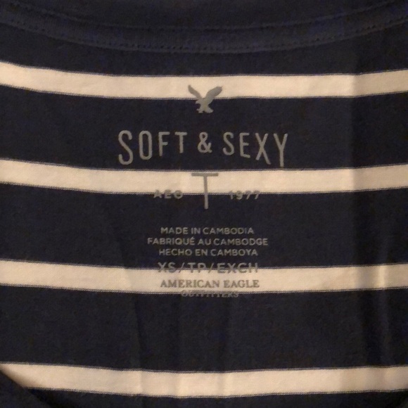Blue and White Striped Vneck Soft & Sexy T-shirt - Picture 3 of 6